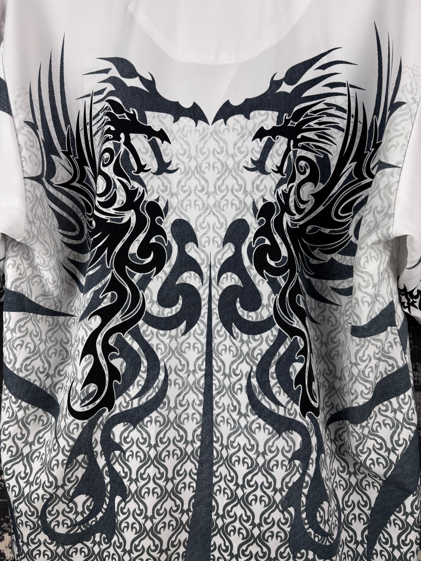 Men's Y2K Dragonfly Tribal White Shortsleeve Buttonup