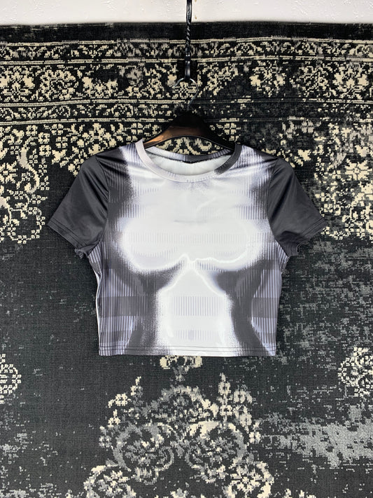 Y2K Women’s Futuristic Skeleton Illusion Graphic Cropped Tee