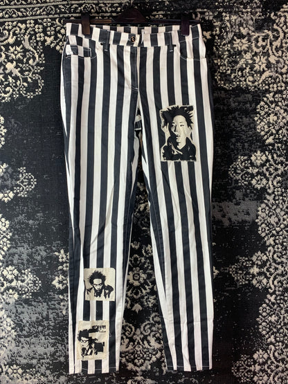 Y2K Women’s Black and White Striped Punk Jeans