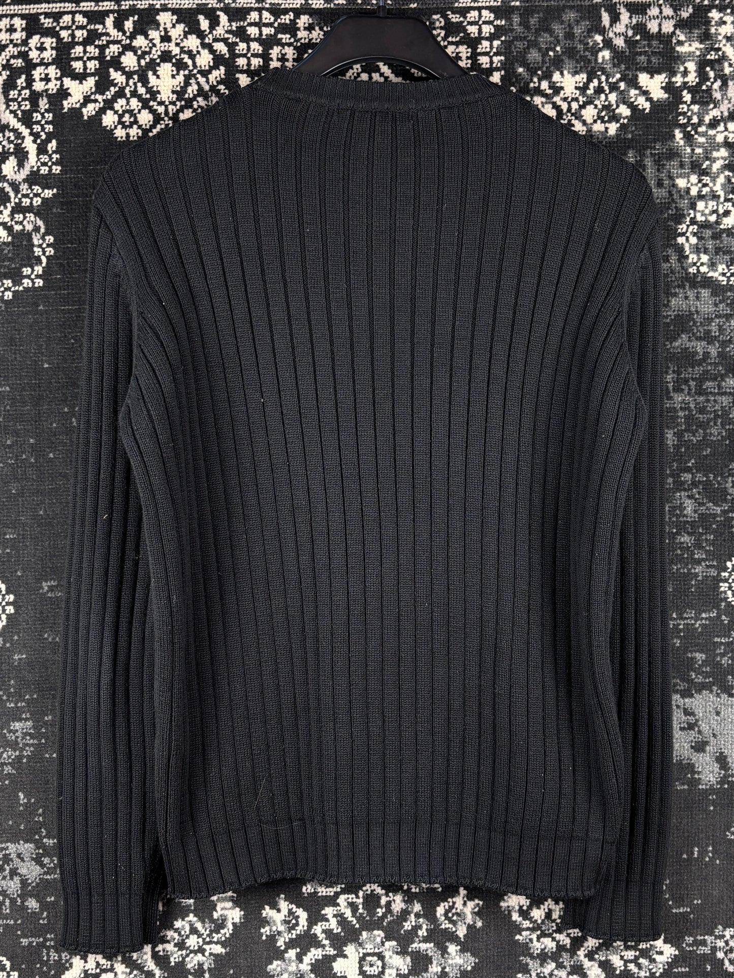 Mens Y2K S. Oliver Black Ribbed Knit Sweater