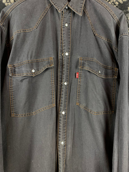 Mens Vintage Levi’s Grey Denim Western Snap Button Up Shirt