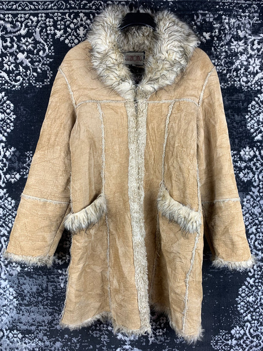 Women's Y2K Light Brown Long Corduroy Coat