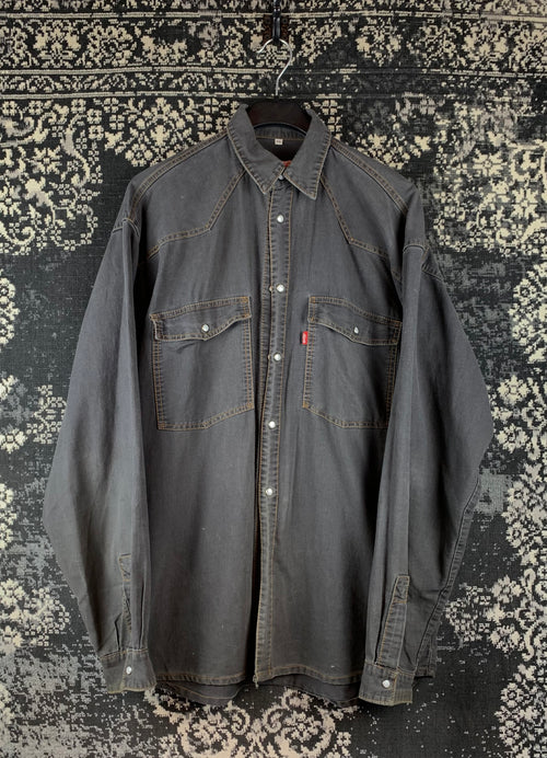Mens Vintage Levi’s Grey Denim Western Snap Button Up Shirt