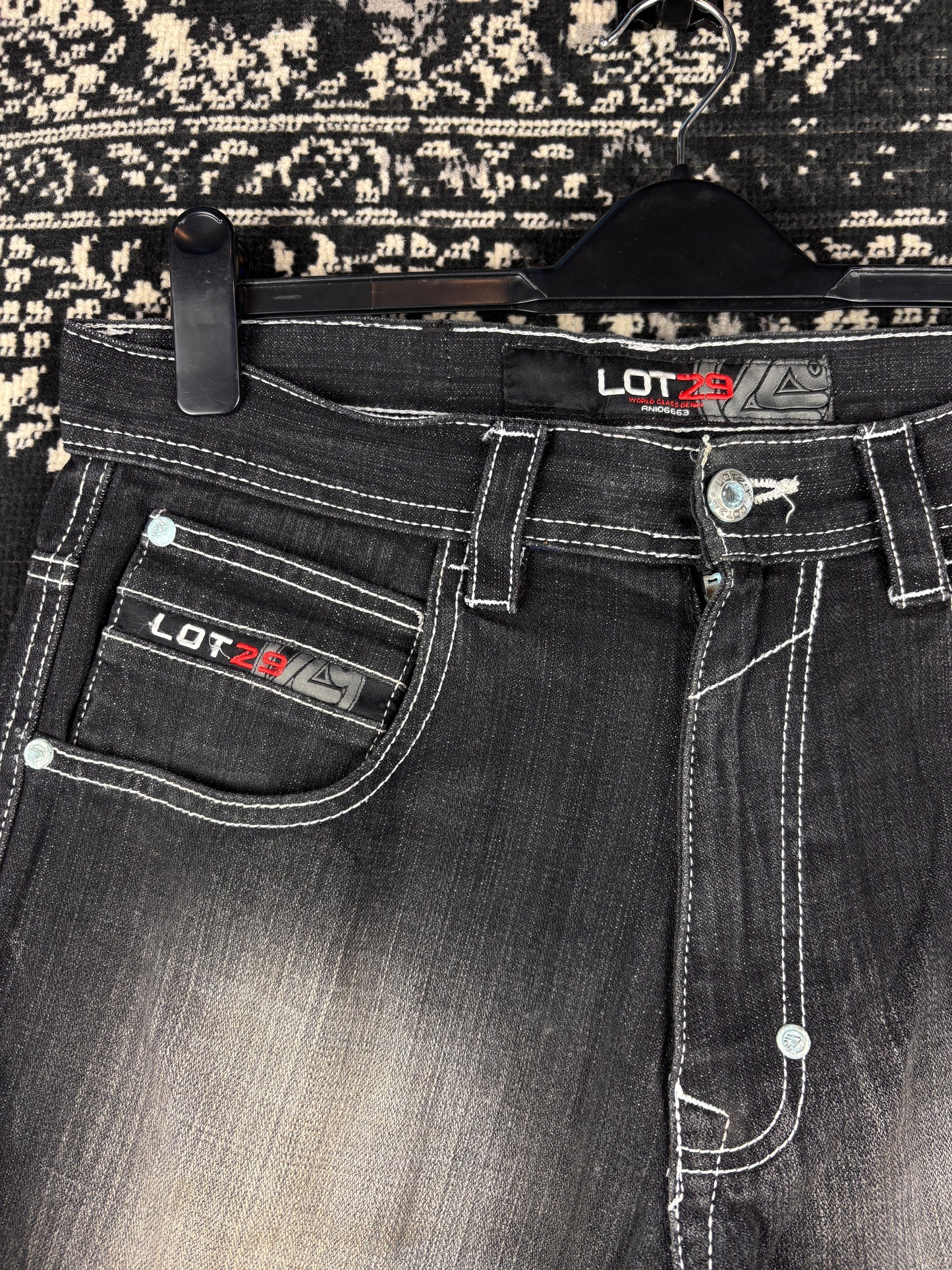 Mens Y2K LOT29 Washed Black Denim Jeans