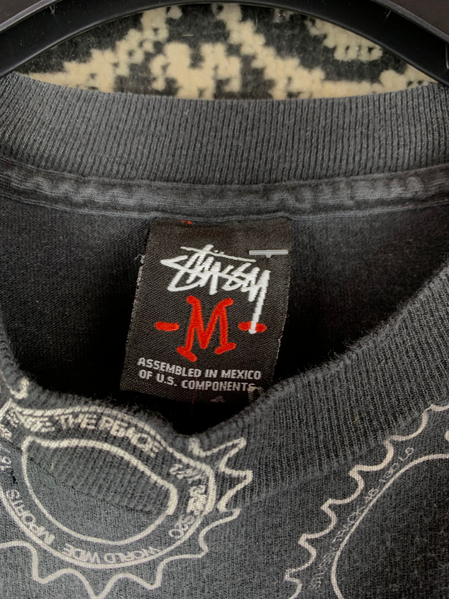 Mens Vintage Stüssy All Over Gear Print T Shirt