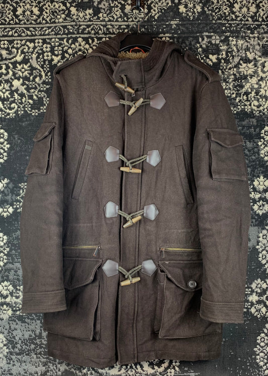 Mens Vintage KMC Wearable Duffle Coat Faux Fur Lined