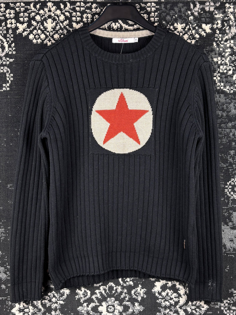 Mens Y2K S. Oliver Black Ribbed Knit Sweater
