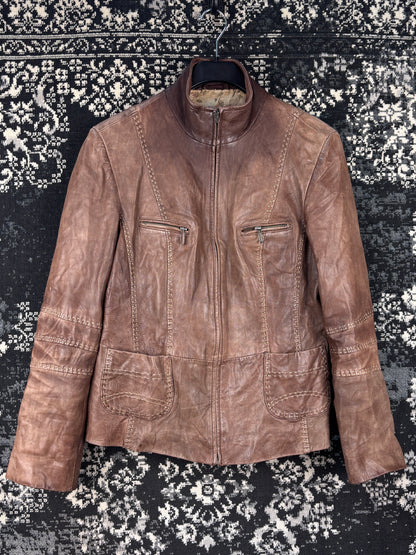 Womens Vintage Y2K David Moore Brown Genuine Leather Jacket
