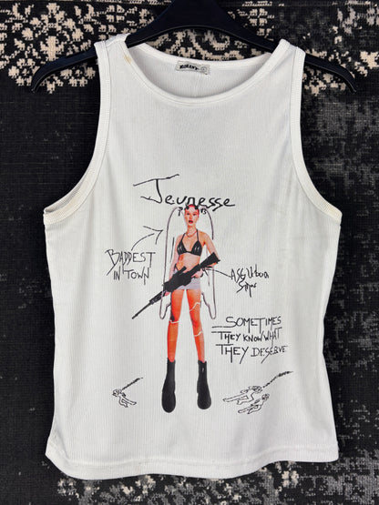 Womens Y2K Printed White Tank Top