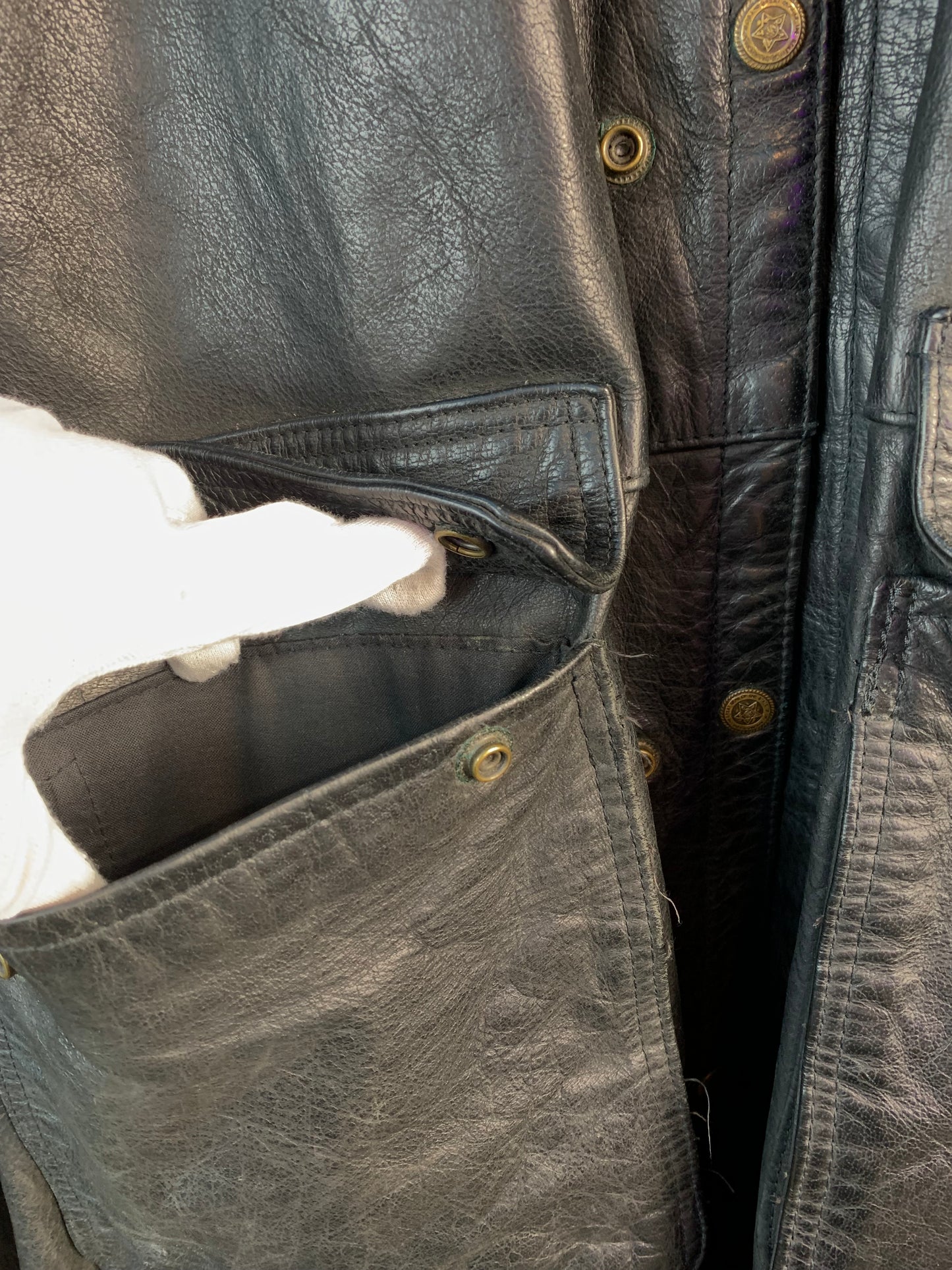 Mens Vintage Genuine Black Leather Long Coat