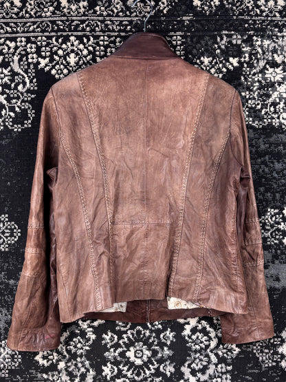 Womens Vintage Y2K David Moore Brown Genuine Leather Jacket