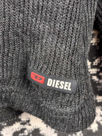 Mens Y2K Diesel Dark Grey Ribbed Knit Sweater