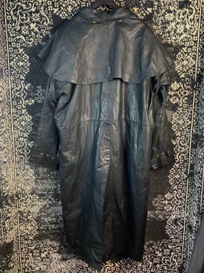 Mens Vintage Genuine Black Leather Long Coat