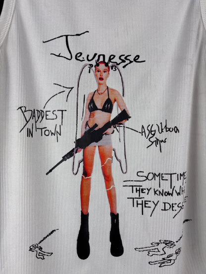 Womens Y2K Printed White Tank Top