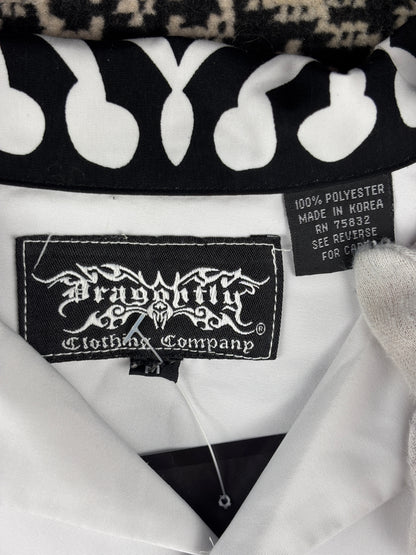 Men's Y2K Dragonfly Tribal White Shortsleeve Buttonup