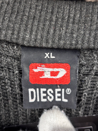Mens Y2K Diesel Dark Grey Ribbed Knit Sweater