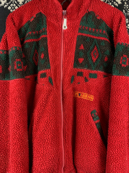 Mens Vintage Progress Red Sherpa Fleece Jacket