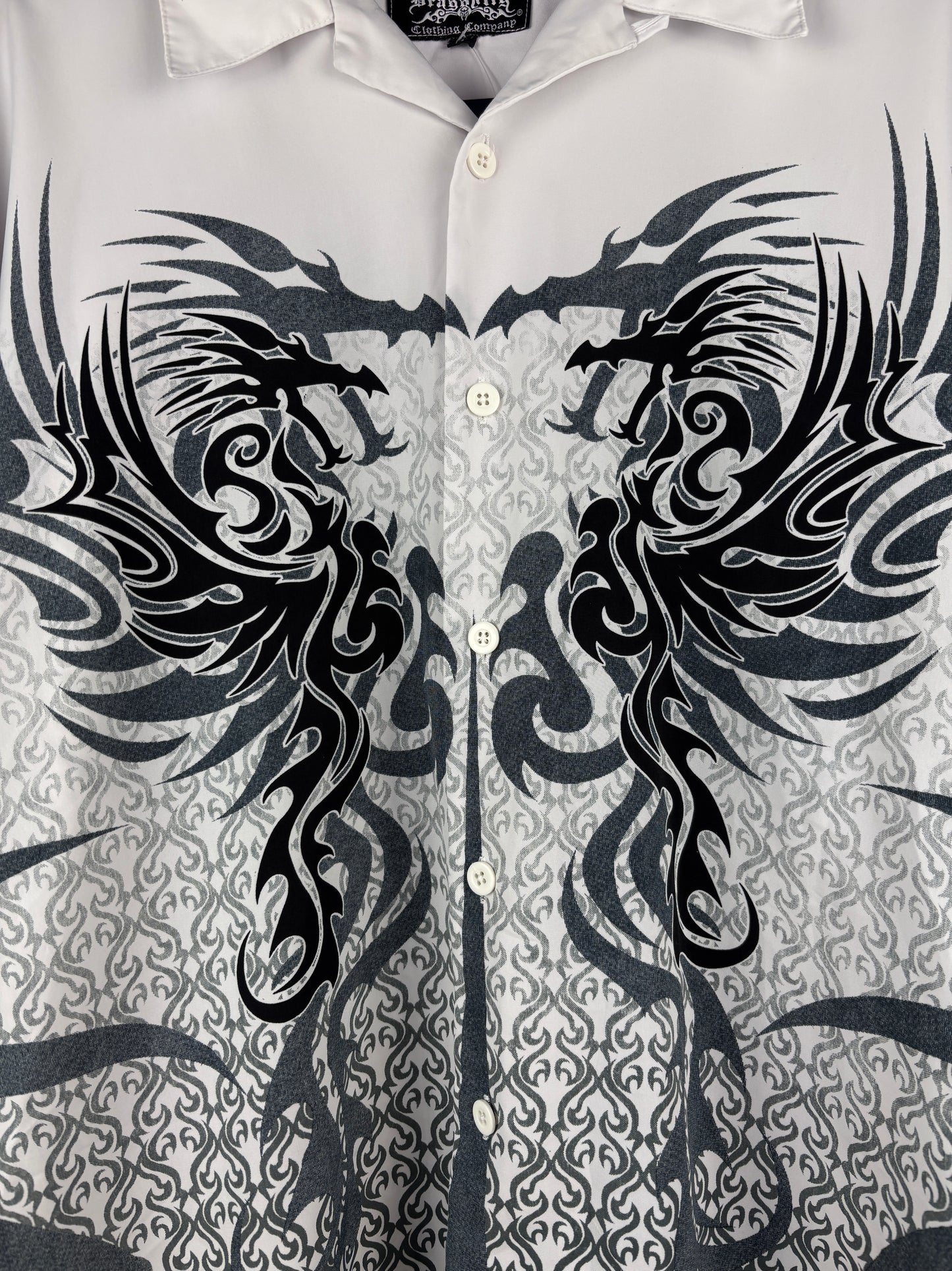 Men's Y2K Dragonfly Tribal White Shortsleeve Buttonup