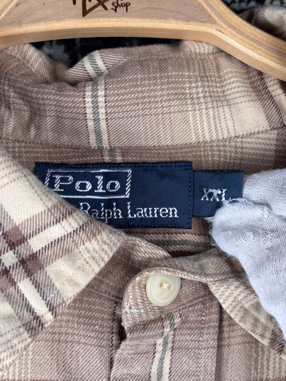 Mens Vintage Polo Ralph Lauren Light Brown Checkered Long Sleeve Shirt
