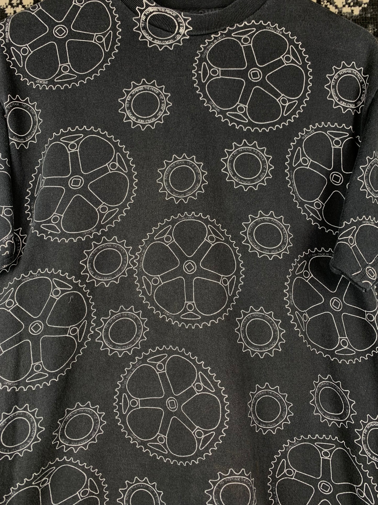 Mens Vintage Stüssy All Over Gear Print T Shirt