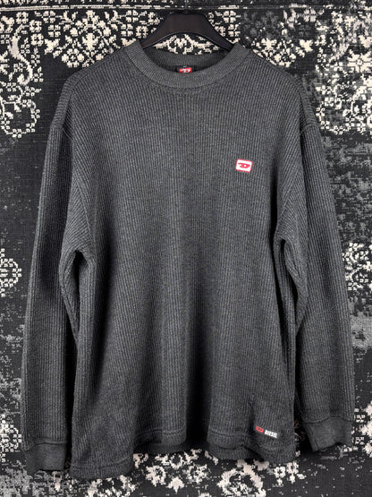 Mens Y2K Diesel Dark Grey Ribbed Knit Sweater