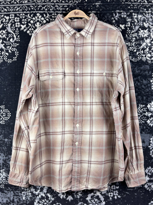 Mens Vintage Polo Ralph Lauren Light Brown Checkered Long Sleeve Shirt