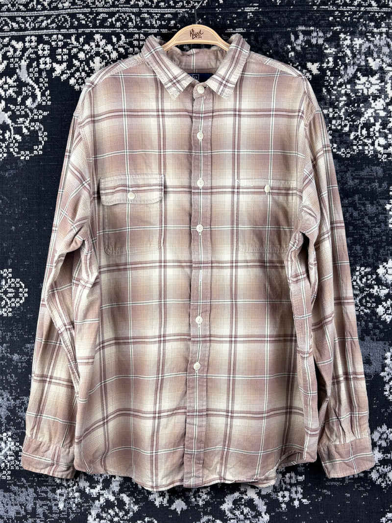 Mens Vintage Polo Ralph Lauren Light Brown Checkered Long Sleeve Shirt